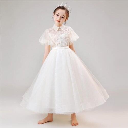 Lace Flower Girl Dresses For Wedding Party Tulle First Communion Dress Girl Children Graduation Gown Kids Pageant Long Vestido