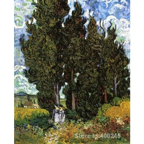 Best Art Reproduction Cypresses With Two Female Figures Vincent Van Gogh Painting for sale hand painted High quality
