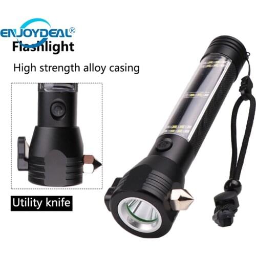 Multi-Functional Solar Power LED Flashligh Safety Hammer Torch Light With Power Bank Magnet Survival Tool Emergency Camping Lig