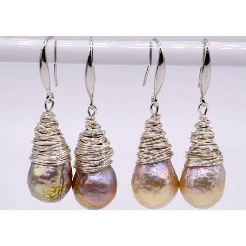 Fashion rainbow pearl earrings, natural color, baroque pearls, 925 sterling silver, handmade, creative earrings for women