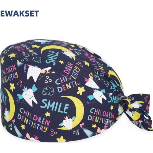 Fashion Surgicals Cap Tooth Printed Cotton Nursing Hats Clinic Vet Surgeon Beauty Salon Scrub Hat Accessories