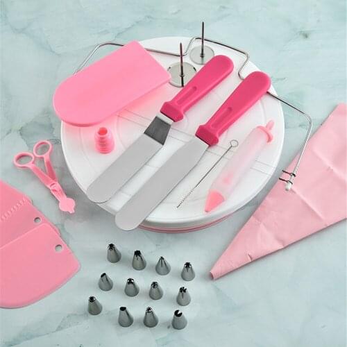 73pcs/set Pink Cake Turntable Set Multifunction Cake Decorating Kit Pastry Tube Fondant Tool Party Kitchen Dessert Baking Tools
