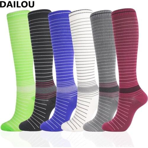 Colorful Striped Compression Socks Men Women Cycling Basketball Football Travel Sports Nylon Nursing Compression Socks Gifts
