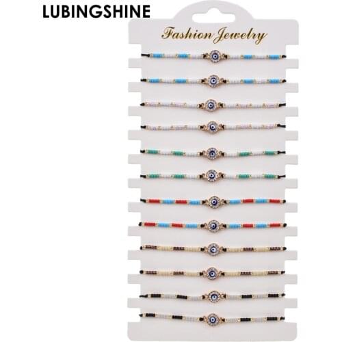 2020 New Crystal Blue Evil Eye Bracelet Set Woven Rope Chain Bracelets for Women Girls Kids Cuff Adjustable Jewelry 12pcs/lot
