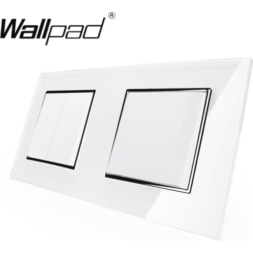 New Arrival Wallpad Luxury White Crystal Glass Schuko Double Switch 3 Gang 2 Way Wall Light Switch with Claws Mount