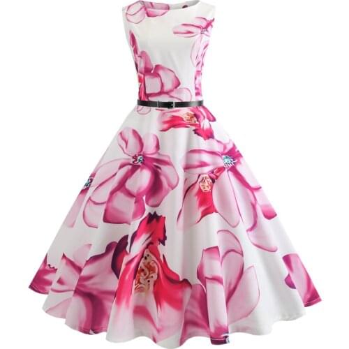 New summer Floral painting Party Dresses Women red Dress 50s 60s Retro A-Line Vintage Dress With Belt sexy dancing dress