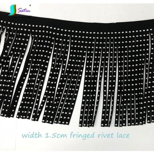 Wholesale Width 15cm Black Fringed Rivet Lace,Dress Bag Shoes Clothing Decorative Accessories,Fashion Leather Lace A0090C