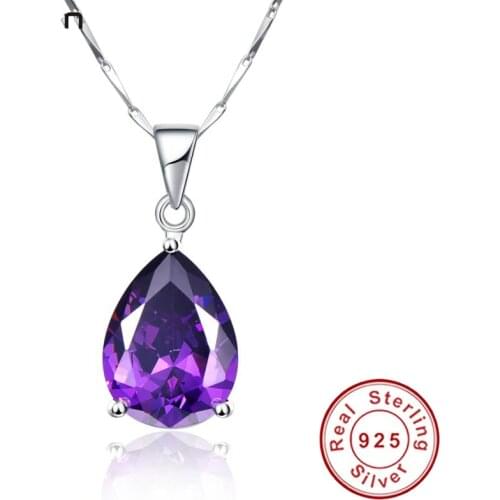 925 Sterling Silver Jewelry Necklace Pearl Cut Waterdrop Amethyst Pendant Necklace for Womens Clothing & Accessories