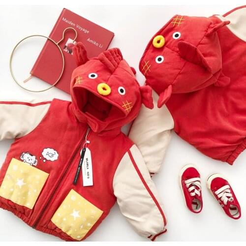 Tonytaobaby Autumn and Winter New Boys and Girls Koi Hooded Fur Orange Coat Girls Coats Baby Girl Fall Clothes