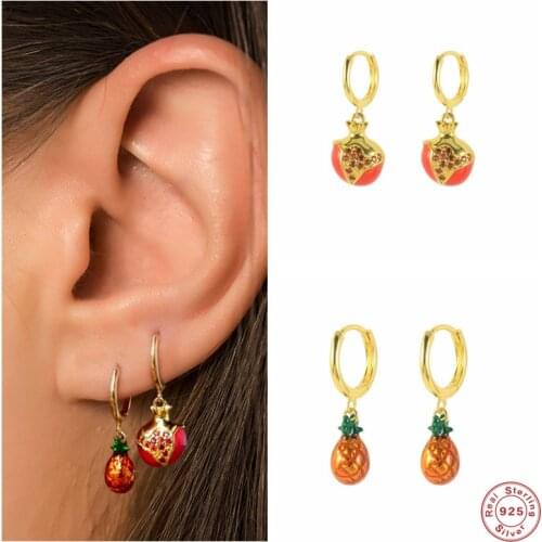 Aide 925 Sterling Silver Trendy Enamel Fruit Charm Dangle Earrings Drip Oil Pomegranate Pendant Necklace Pineapple Drop Earrings