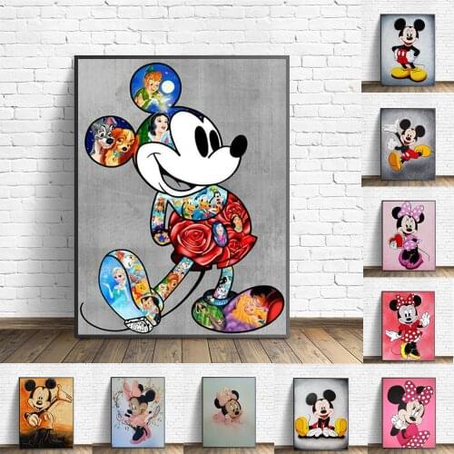 Disney Cartoon Mickey and Minnie Poster Mickey Mouse Animated Canvas Painting Print Art Wall for Childrens Room Home Decor