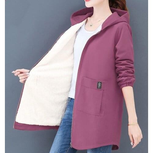 6XL Plus Size Womens Fleece Coat 2021Autumn Winter Zipper Drawstring Warm Plush Jacket Hooded Fashion Simple Casual Windbreaker