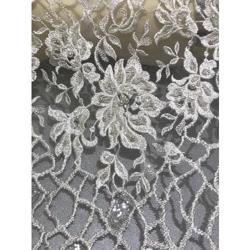 Nigerian Indian Gorgeous Bridal Luxury Quality White Fishnet Guipure Lace Floral Beaded Embroidery Fabrics for Wedding Dresses