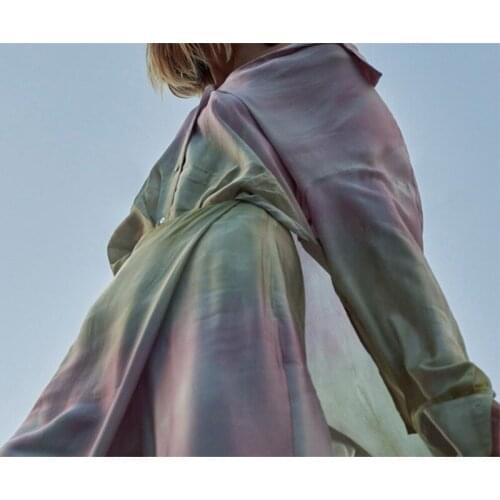 Women Suits Tie Dye Print Silk Oversized Shirts And Wide Fashion Leg Pants Spring 2021 Casual Loose Breasted Shirts