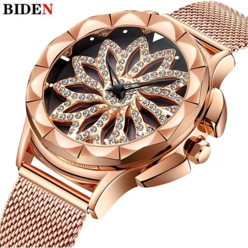 Rose Gold Watch Women Crystal Flower Luxury Quartz Wristwatch Gift For Women Fashion Dress Ladies Watch With Rhinestone 2020