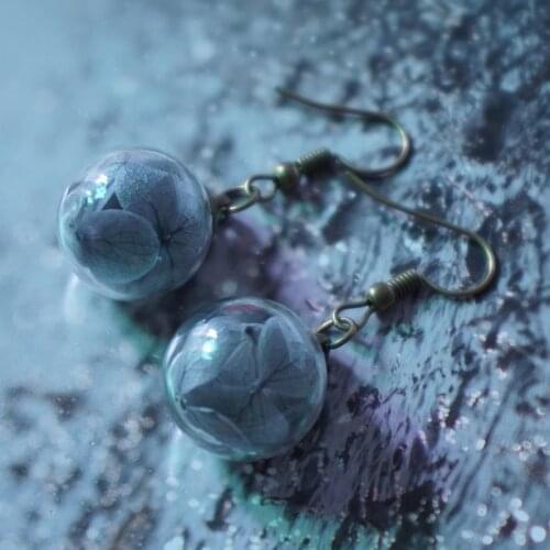 Woman fashion Hydrangea Glass earrings vintage Dangel earring dried flower Drop Earrings Ear Hooks earrings hanging