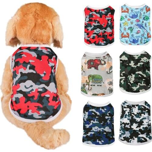 Cartoon Elephant Print Dog Vest Summer Small Dog Clothes Breathable Thin Puppy Vest Tshirt For Chihuahua Teddy Pet Clothing