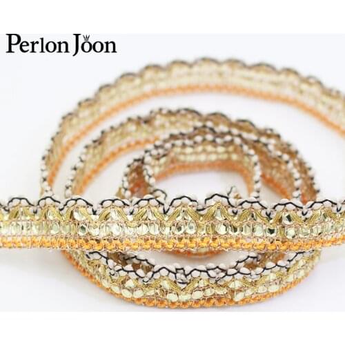 2 yards 15mm gold thread woven sequins ethnic style woven lace garment shoe size home webbing decoration lace skirt robe trim