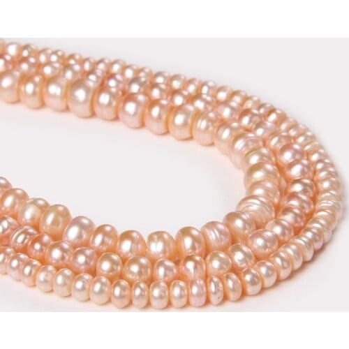 3-9MM Button Shape Natural Pink Pearl Beads Jewelry Making Freshwater Flat Round Pearl Loose Beads Supplies Bracelet DIY 14"