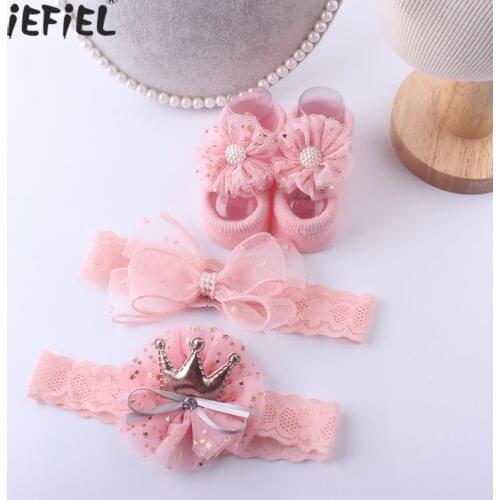 3 Pcs/Set Cute Baby Girl Headband Socks Flower Bows Newborn Baby Turban Elastic Headbands Hairband For Girls Hair Accessories