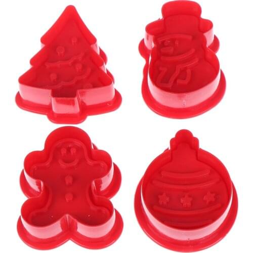 4 Pcs/Set Cookie Stamp Biscuit Mold 3D Cookie Plunger Cutter DIY Baking Mould Gingerbread Home 2021 Christmas Cookie Cutters