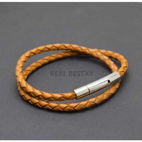 5pcs/lot Multi Layer genuine Leather Bracelets for Men Women Customizable Engraving Stainless Steel Casual Bangle