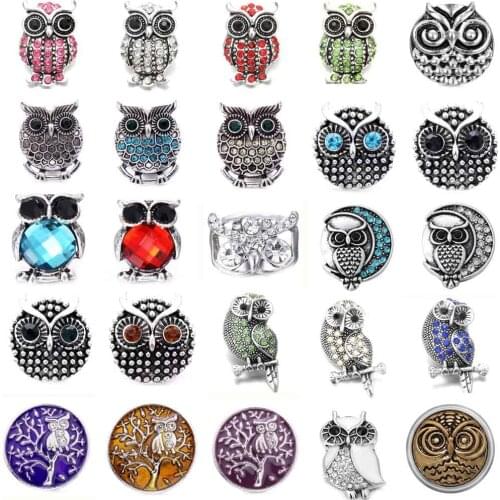 5pcs/lot Snap Jewelry Vintage Metal Owl Snap Button Fit 18MM Snap Bracelet for Women DIY Charms Jewelry