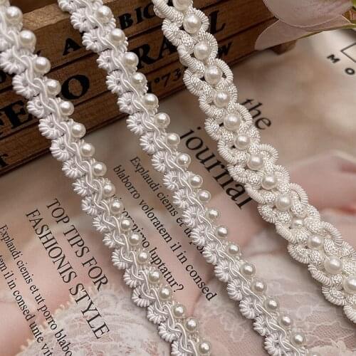 5Yards White Braid Webbing Bead Lace Trim Ribbon DIY Clothing Pearl Sleeves Collar Accessories Wedding Dress Skirts Sewing Decor