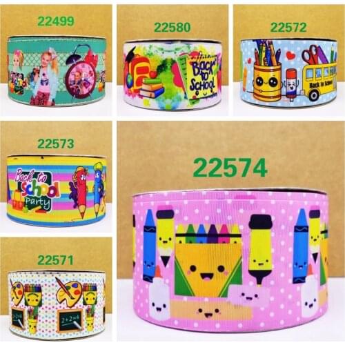 Free shipping 50 yard back to school printed grosgrain ribbon 22574