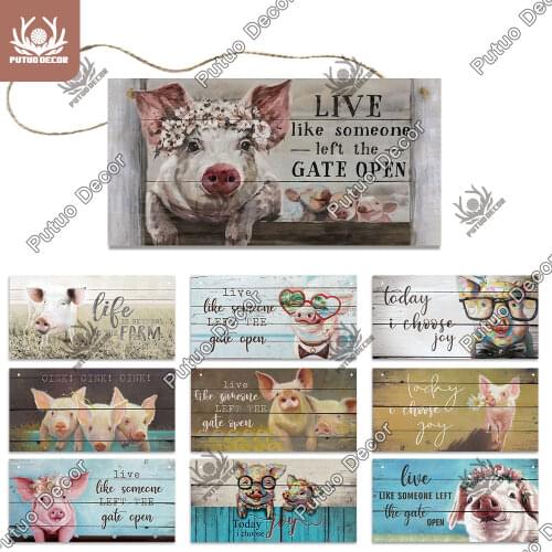 Putuo Decor Piggy Cute Signs Wooden Wall Plaque Animal Sign Decorative Plate for Farmhouse Wall Decor Friendship Wooden Pendant