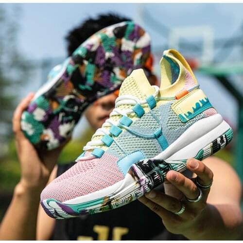 Men Colorful Breathable Flying Woven Basketball Shoes Unique Tech Design Non-slip Prevent Injury Color Change Shoes Light Soft