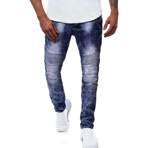 Mens Jeans Youth Casual Snowflake Fold Trend Jeans Foot Sports Trousers Loose Overalls Trousers European and American Fashion