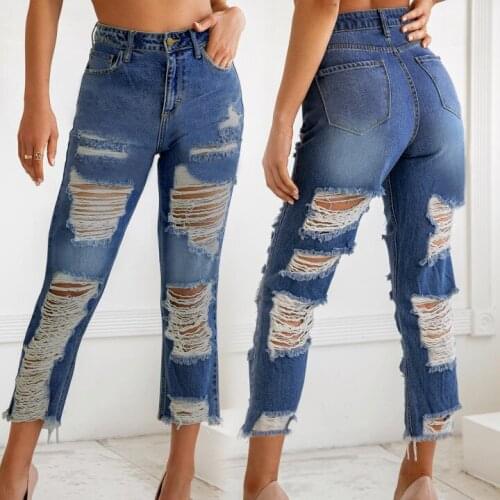 Summer Women High Waist Straight Leg Jeans Sexy Hollow Out Tassel Ripped Jeans Woman Vintage Distressed Cropped Jeans Streetwear
