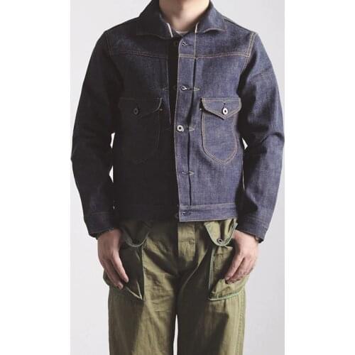 RS-0003 Read Description! Asian Size Indigo Selvage Unwashed Vintage Hand-Made Top Quality Super Heavy 16oz Raw Denim Jacket