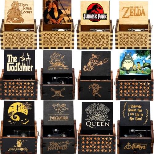 HOT Wooden Hand Crank Black Queen Jurassic Park Music Box Childrens Holiday Gifts Christmas Gifts New Year Gift