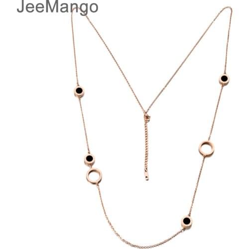 JeeMango Jewelry Stainless Steel Sweater Necklace Link Chain Double Sided Shell Black & White Color Long Necklace JN18254