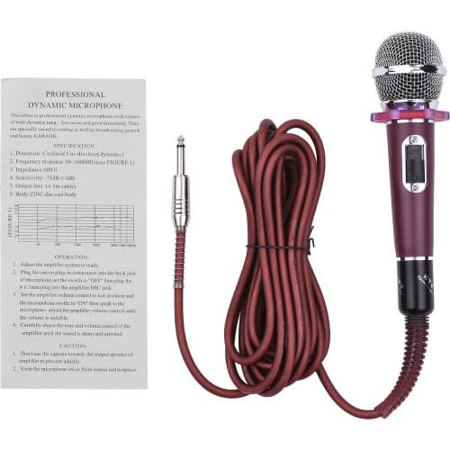 Dynamic Handheld Cardioid Condenser Microphone Wired Mic 4.5m/15ft Cable 6.35mm Plug for Music Singing Karaoke Stage Live
