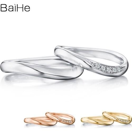 BAIHE Solid 18K White Gold 0.05CT H/SI Round Natural Diamonds Ring for Women Man Ring Trendy Fine Jewelry Engagement Couple Ring
