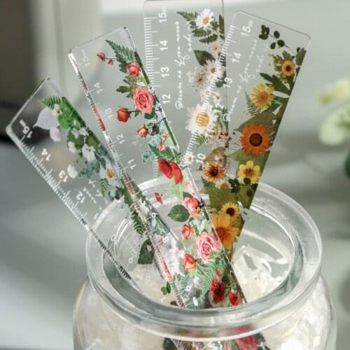 Flowers Plastic Ruler Straight Ruler Plastic Measuring Tool 6 Inches For Promotional Prize Gift Party Favors Kawaii Stationery