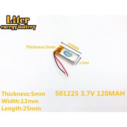 3.7V 120mAh 501225 Lithium Polymer LiPo Rechargeable Battery For Mp3 Mp4 PAD DVD headphone bluetooth speaker 051225 PLUG