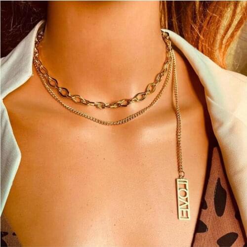 Meetvii New Fashion Choker Jewelry 2 Layer Letter LOVE Necklaces Gold Color Simple Nice Gift for Women Girl