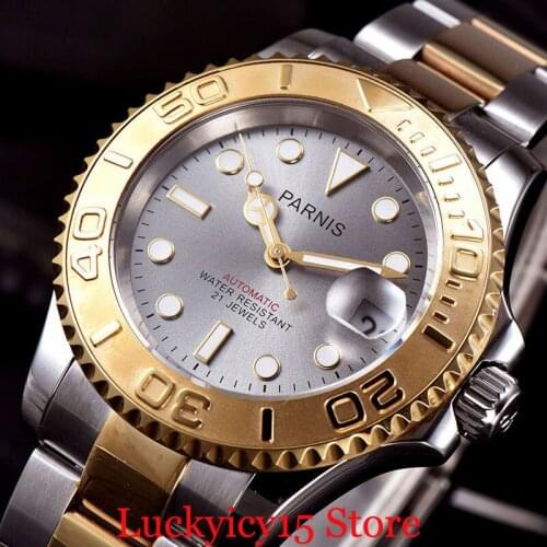 PARNIS Mechanical Self Winding Mens Watch Grey Dial Auto Date Sapphire Crystal 41mm Mental Case Automatic Movement