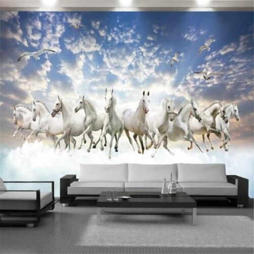 Custom 3d Animal Wallcovering Galloping White Horse Mural Living Room Bedroom Kitchen Home Decor Painting Modern Wallpapers