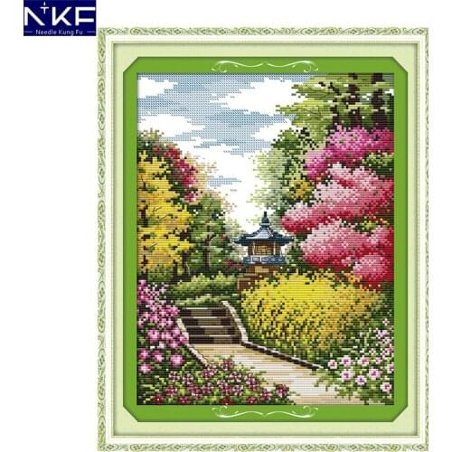 NKF Thick Spring Cross Stitch Pattern 11CT 14CT Painting Needlework Set Embroidery Kit Scenery Cross Stitching Home Decor