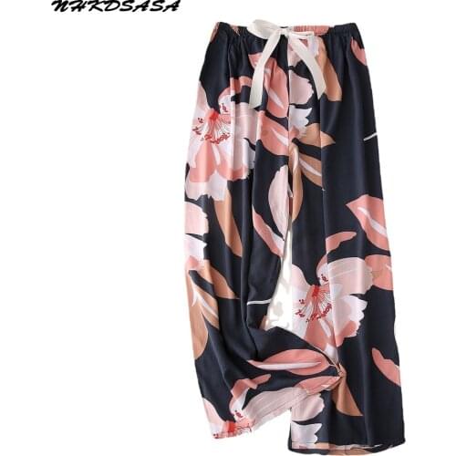Sleep Wear Women Pajama Printed Loose Sleeping Bottoms Spring Summer Viscose Pants Female Calf-Length Pants Lounge Home Wear