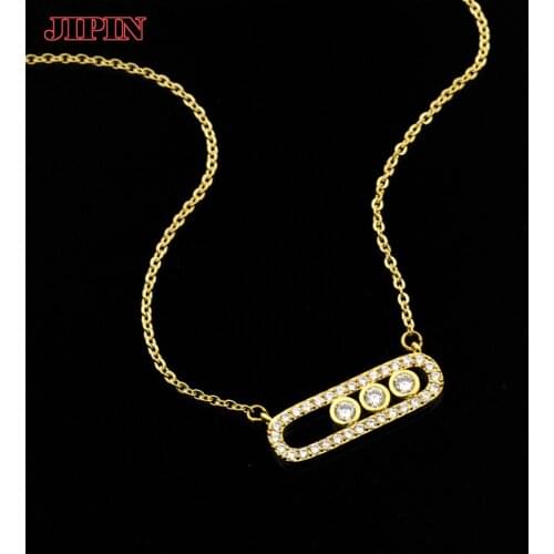 Crystal Zircon Style Bead Pendant Necklace For Women Dainty Wedding Jewelry Stainless Steel Rose Gold Woman Jewelry Gifts B0108