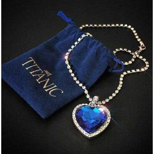 Titanic Heart of The Ocean Necklaces for Women Blue Romantic Pendant Necklace Wtih Velvet Bag Wholesale Dropshipping
