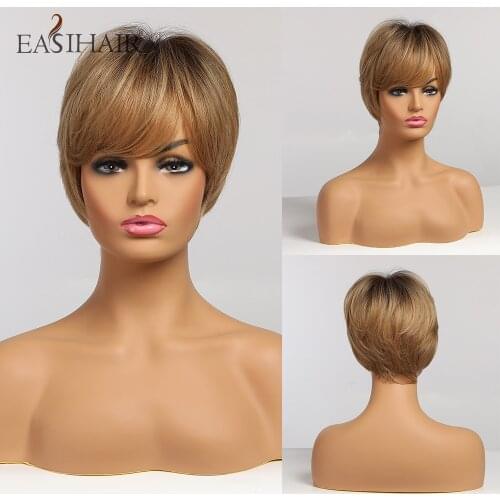 EASIHAIR Short Cut Straight Hair Wig for Women Synthetic Short Wig with Bangs Natural Wave Futura Hair Heat Resistant