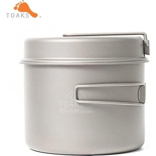 TOAKS CKW-1600 Titanium Outdoor Camping Pan Hiking Cookware Backpacking Cooking Picnic Bowl Pot Pan Set with Folded handle