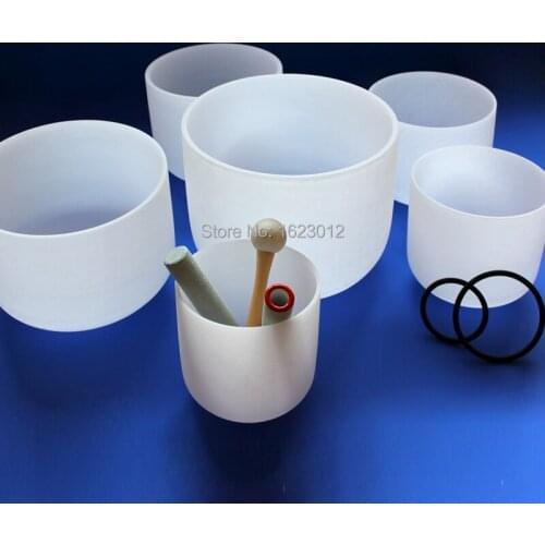HMCL 8"-10" Note CDEFGAB set of 7pcs Chakra Frosted Quartz Crystal Singing Bowl